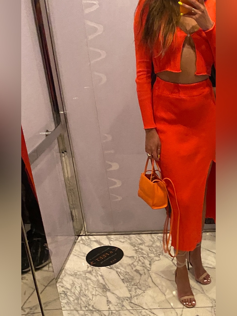 Zara Orange Set High-Waist Midi Skirt